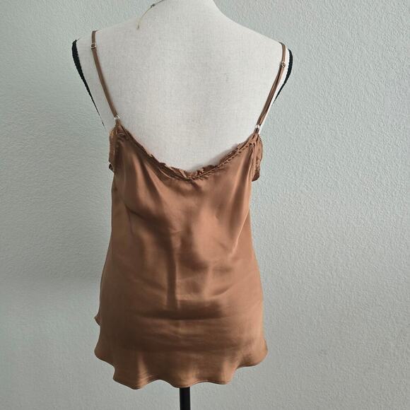 Aritzia Wilfred Cupro Silky Cami Top M Golden Tan Lace Trim Spaghetti Strap - Picture 3 of 7